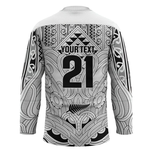 2026 Autumn Rugby Nations New Zealand Custom Hockey Jersey White Kowhaiwhai Maori Tribal Taniko Motif
