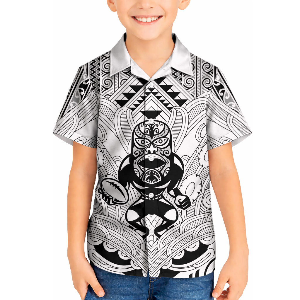2026 Autumn Rugby Nations New Zealand Custom Kid Hawaiian Shirt White Kowhaiwhai Maori Tribal Taniko Motif