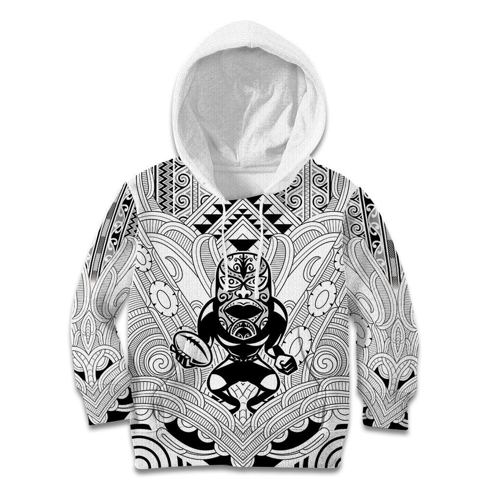 2026 Autumn Rugby Nations New Zealand Custom Kid Hoodie White Kowhaiwhai Maori Tribal Taniko Motif