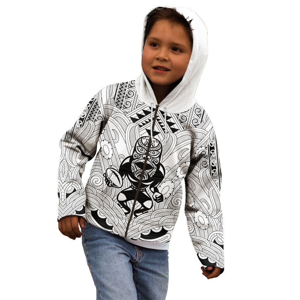 2026 Autumn Rugby Nations New Zealand Custom Kid Hoodie White Kowhaiwhai Maori Tribal Taniko Motif