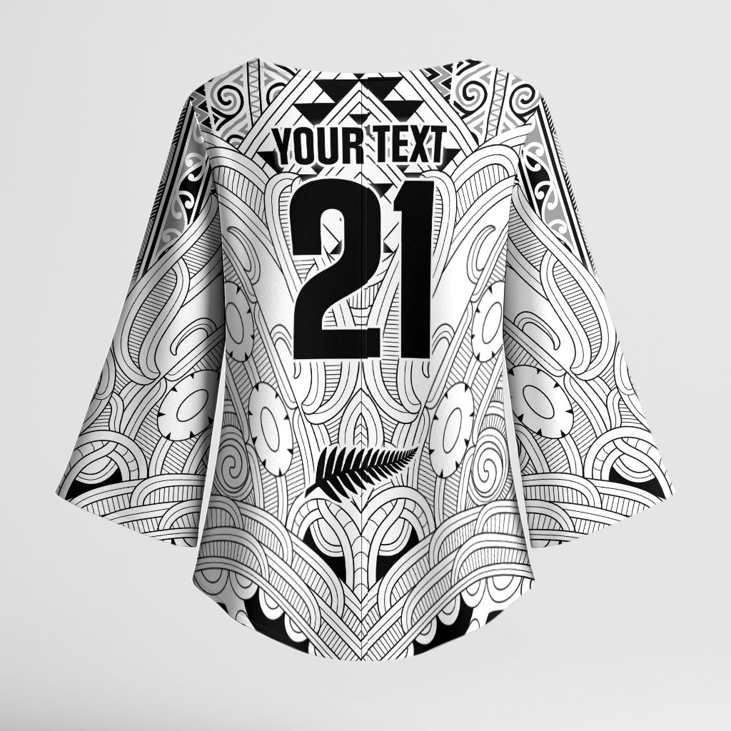 2026 Autumn Rugby Nations New Zealand Custom Kimono Sleeve Blouse White Kowhaiwhai Maori Tribal Taniko Motif