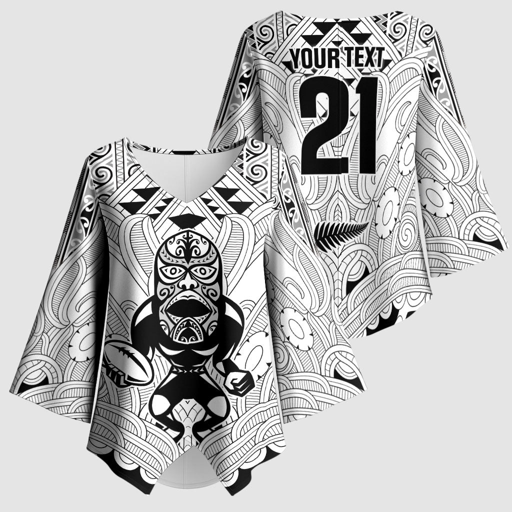 2026 Autumn Rugby Nations New Zealand Custom Kimono Sleeve Blouse White Kowhaiwhai Maori Tribal Taniko Motif