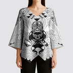 2026 Autumn Rugby Nations New Zealand Custom Kimono Sleeve Blouse White Kowhaiwhai Maori Tribal Taniko Motif
