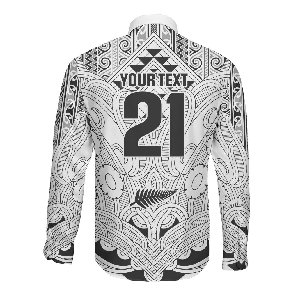 2026 Autumn Rugby Nations New Zealand Custom Long Sleeve Button Shirt White Kowhaiwhai Maori Tribal Taniko Motif