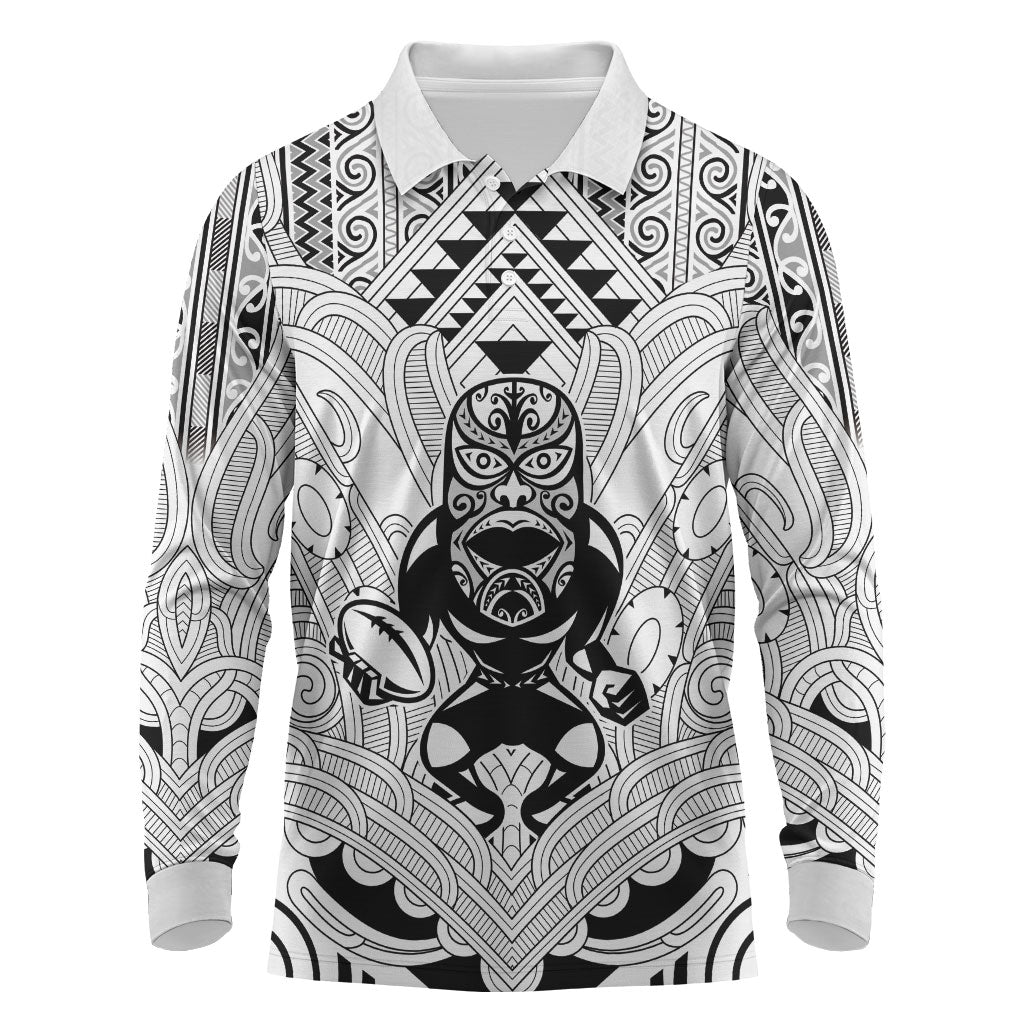 2026 Autumn Rugby Nations New Zealand Custom Long Sleeve Polo Shirt White Kowhaiwhai Maori Tribal Taniko Motif