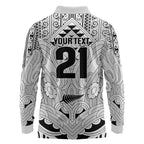 2026 Autumn Rugby Nations New Zealand Custom Long Sleeve Polo Shirt White Kowhaiwhai Maori Tribal Taniko Motif