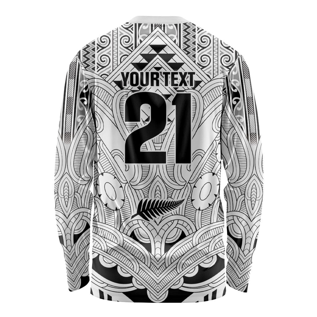2026 Autumn Rugby Nations New Zealand Custom Long Sleeve Shirt White Kowhaiwhai Maori Tribal Taniko Motif