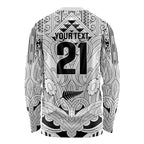 2026 Autumn Rugby Nations New Zealand Custom Long Sleeve Shirt White Kowhaiwhai Maori Tribal Taniko Motif