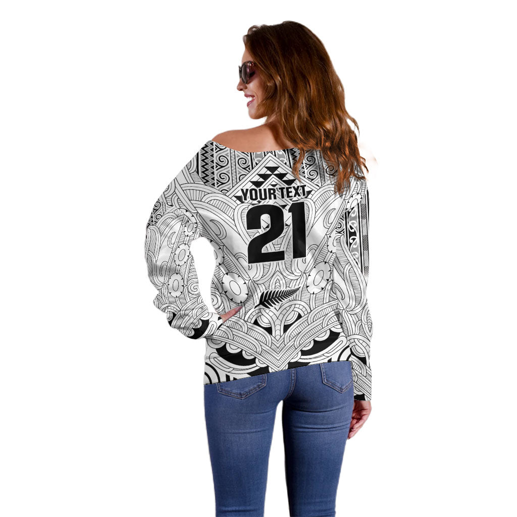 2026 Autumn Rugby Nations New Zealand Custom Off Shoulder Sweater White Kowhaiwhai Maori Tribal Taniko Motif