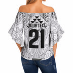 2026 Autumn Rugby Nations New Zealand Custom Off Shoulder Wrap Waist Top White Kowhaiwhai Maori Tribal Taniko Motif