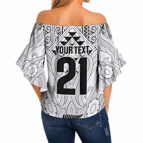 2026 Autumn Rugby Nations New Zealand Custom Off Shoulder Wrap Waist Top White Kowhaiwhai Maori Tribal Taniko Motif