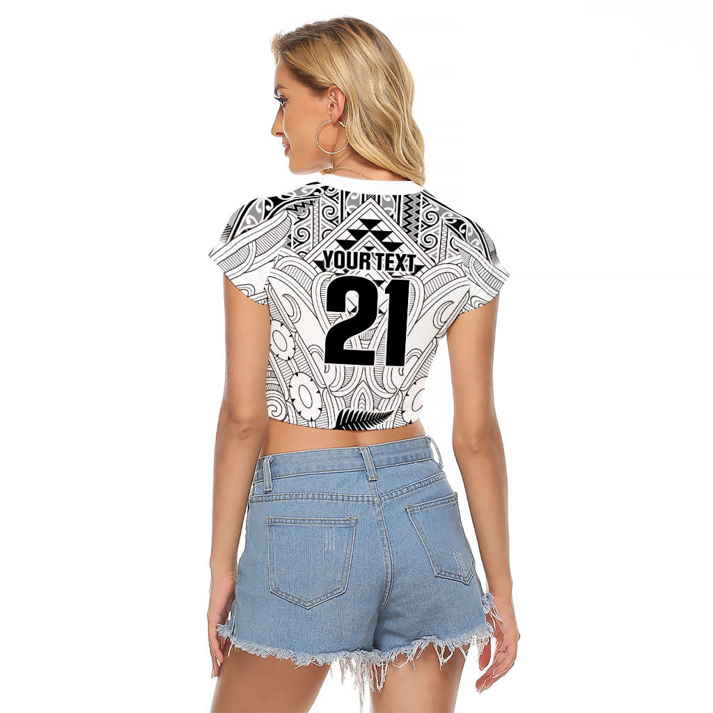 2026 Autumn Rugby Nations New Zealand Custom Raglan Cropped T Shirt White Kowhaiwhai Maori Tribal Taniko Motif