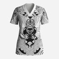 2026 Autumn Rugby Nations New Zealand Custom Scrub Top White Kowhaiwhai Maori Tribal Taniko Motif