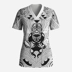 2026 Autumn Rugby Nations New Zealand Custom Scrub Top White Kowhaiwhai Maori Tribal Taniko Motif