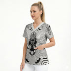 2026 Autumn Rugby Nations New Zealand Custom Scrub Top White Kowhaiwhai Maori Tribal Taniko Motif