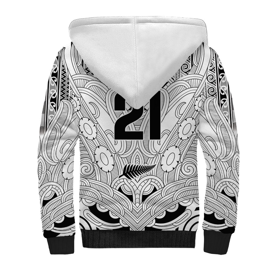 2026 Autumn Rugby Nations New Zealand Custom Sherpa Hoodie White Kowhaiwhai Maori Tribal Taniko Motif