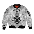 2026 Autumn Rugby Nations New Zealand Custom Sleeve Zip Bomber Jacket White Kowhaiwhai Maori Tribal Taniko Motif