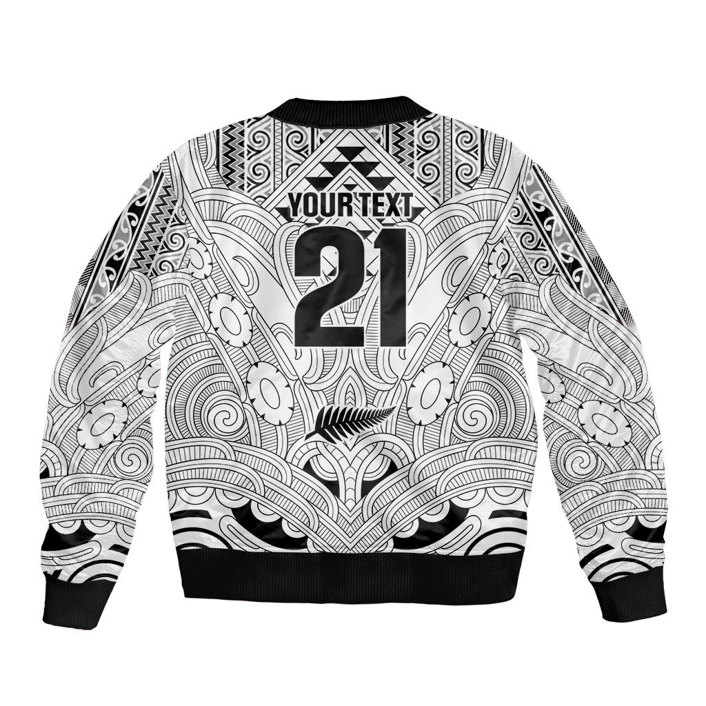 2026 Autumn Rugby Nations New Zealand Custom Sleeve Zip Bomber Jacket White Kowhaiwhai Maori Tribal Taniko Motif