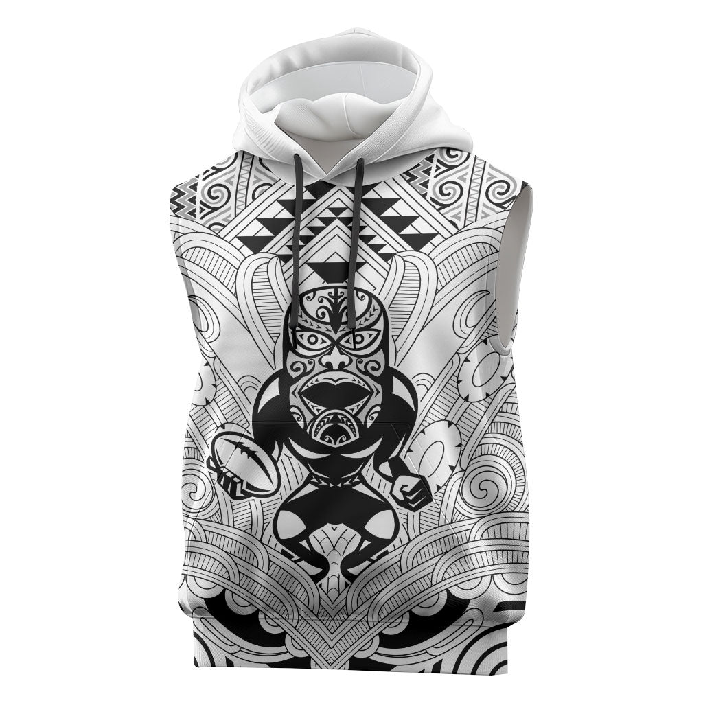2026 Autumn Rugby Nations New Zealand Custom Sleeveless Hoodie White Kowhaiwhai Maori Tribal Taniko Motif