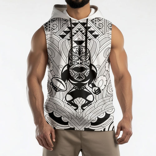 2026 Autumn Rugby Nations New Zealand Custom Sleeveless Hoodie White Kowhaiwhai Maori Tribal Taniko Motif