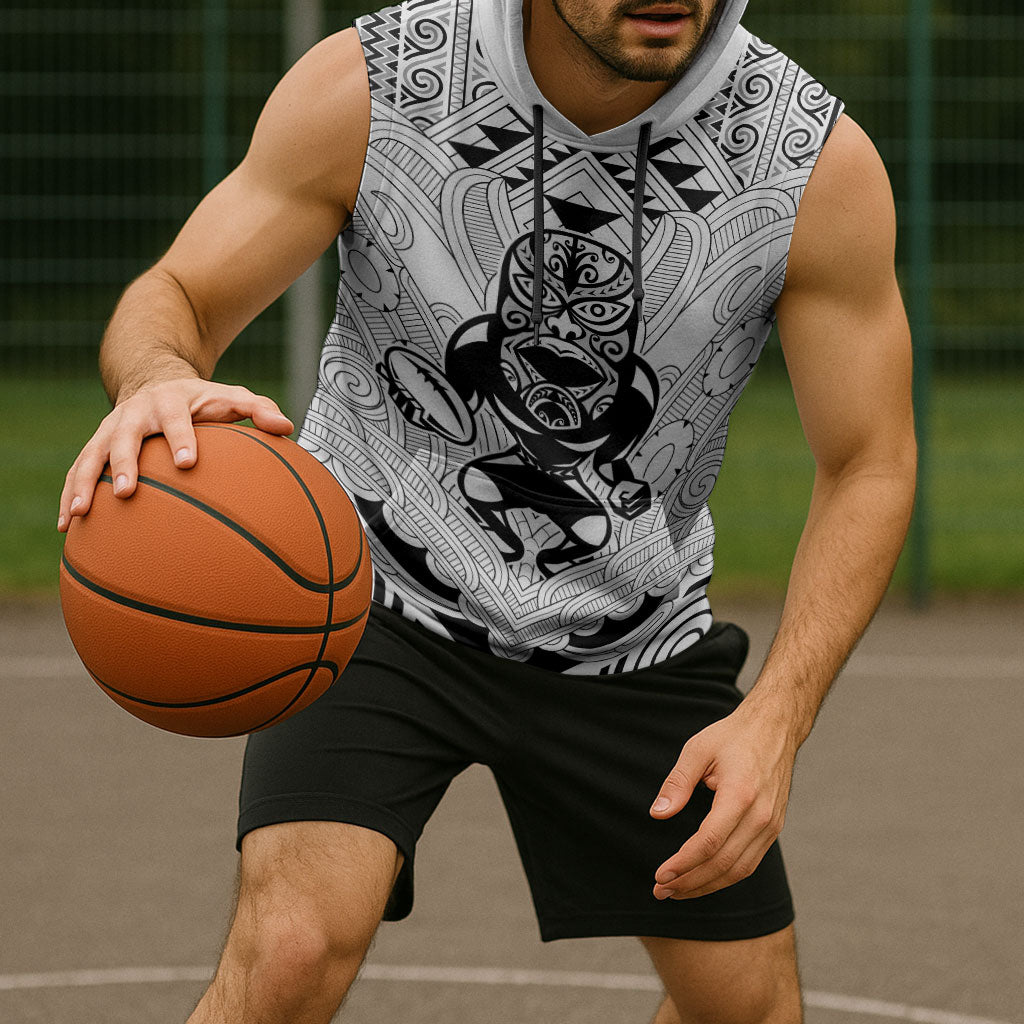 2026 Autumn Rugby Nations New Zealand Custom Sleeveless Hoodie White Kowhaiwhai Maori Tribal Taniko Motif