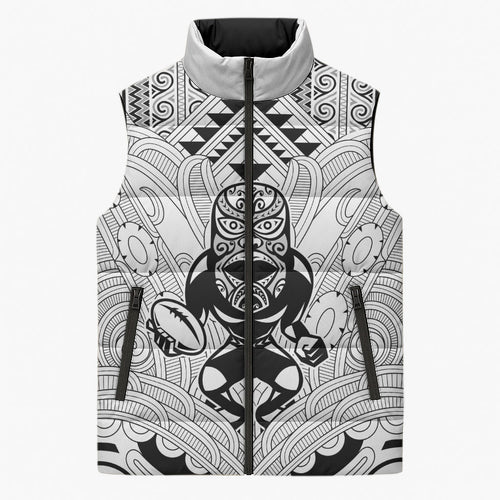 2026 Autumn Rugby Nations New Zealand Custom Sleeveless Puffer Jacket White Kowhaiwhai Maori Tribal Taniko Motif