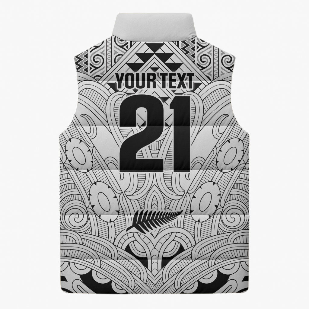 2026 Autumn Rugby Nations New Zealand Custom Sleeveless Puffer Jacket White Kowhaiwhai Maori Tribal Taniko Motif