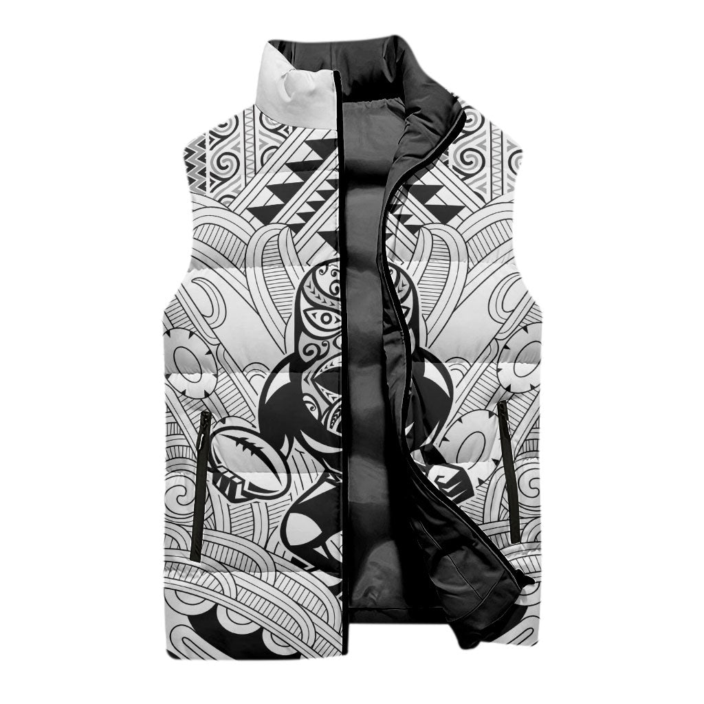 2026 Autumn Rugby Nations New Zealand Custom Sleeveless Puffer Jacket White Kowhaiwhai Maori Tribal Taniko Motif