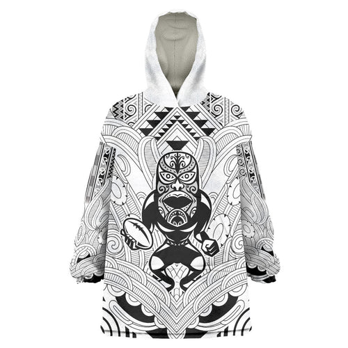 2026 Autumn Rugby Nations New Zealand Custom Wearable Blanket Hoodie White Kowhaiwhai Maori Tribal Taniko Motif