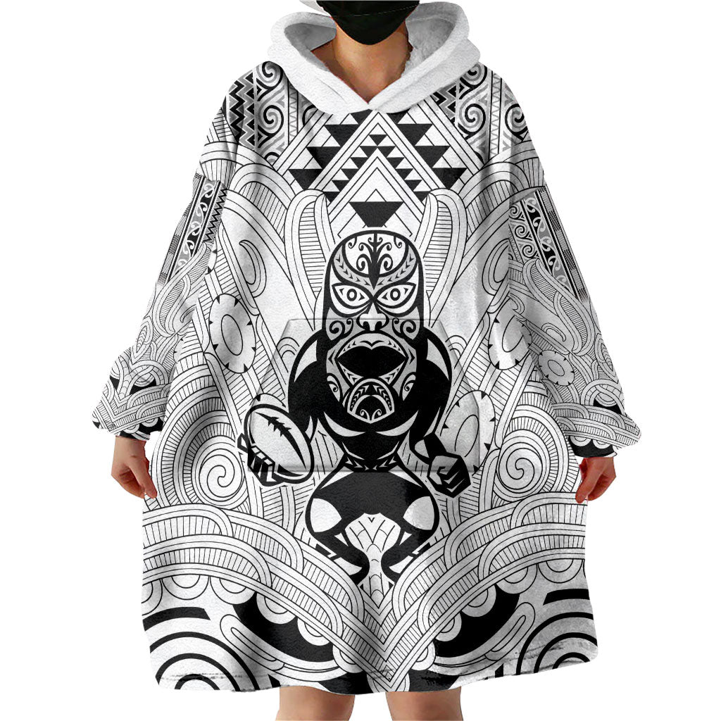 2026 Autumn Rugby Nations New Zealand Custom Wearable Blanket Hoodie White Kowhaiwhai Maori Tribal Taniko Motif