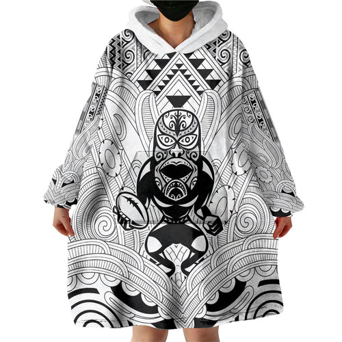 2026 Autumn Rugby Nations New Zealand Custom Wearable Blanket Hoodie White Kowhaiwhai Maori Tribal Taniko Motif