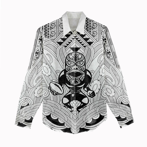 2026 Autumn Rugby Nations New Zealand Custom Women Casual Shirt White Kowhaiwhai Maori Tribal Taniko Motif