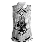 2026 Autumn Rugby Nations New Zealand Custom Women Sleeveless Polo Shirt White Kowhaiwhai Maori Tribal Taniko Motif