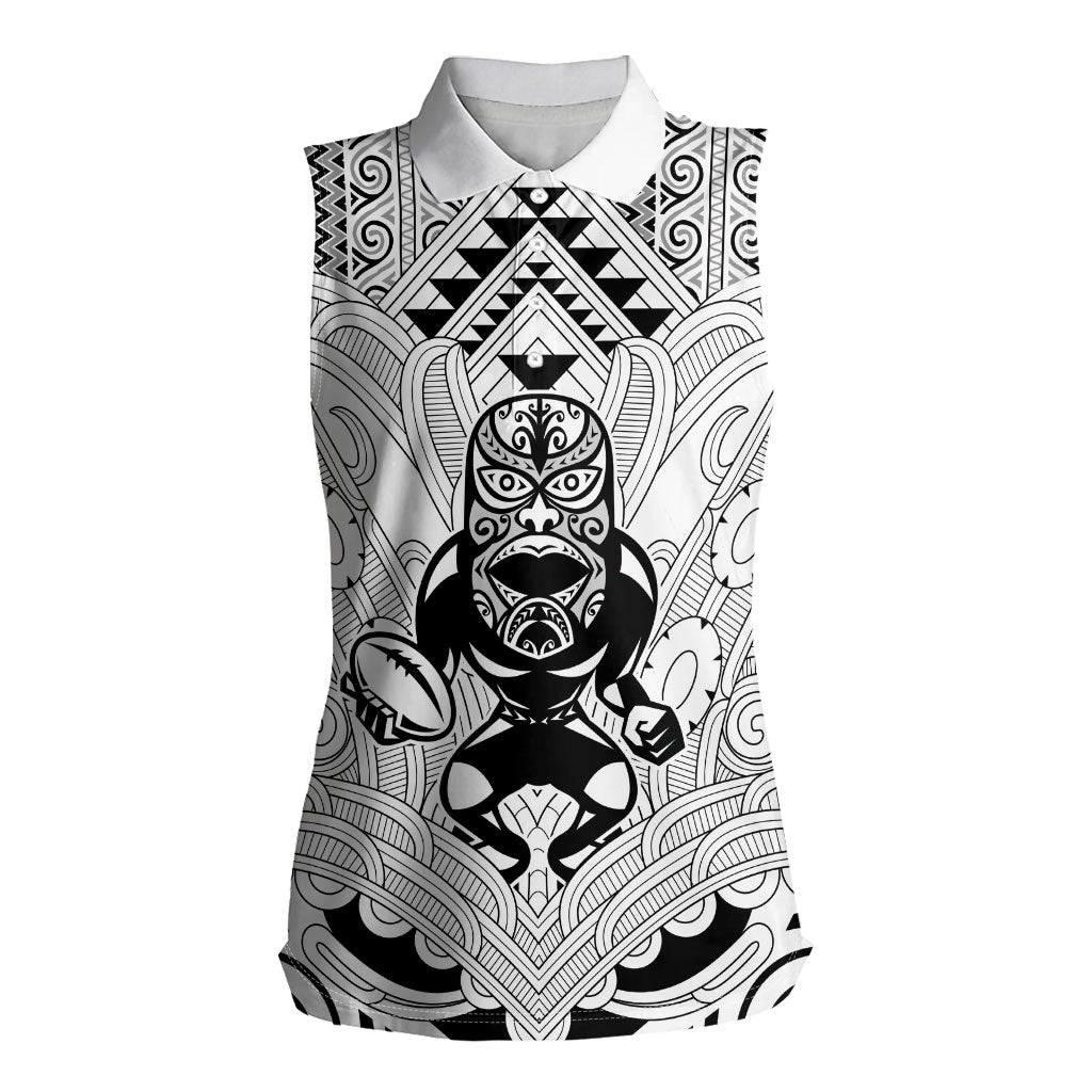 2026 Autumn Rugby Nations New Zealand Custom Women Sleeveless Polo Shirt White Kowhaiwhai Maori Tribal Taniko Motif
