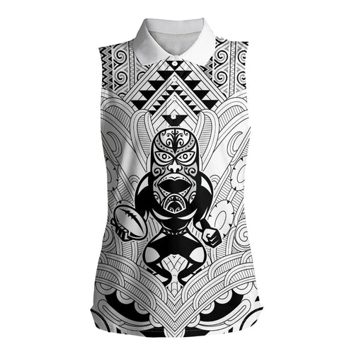 2026 Autumn Rugby Nations New Zealand Custom Women Sleeveless Polo Shirt White Kowhaiwhai Maori Tribal Taniko Motif