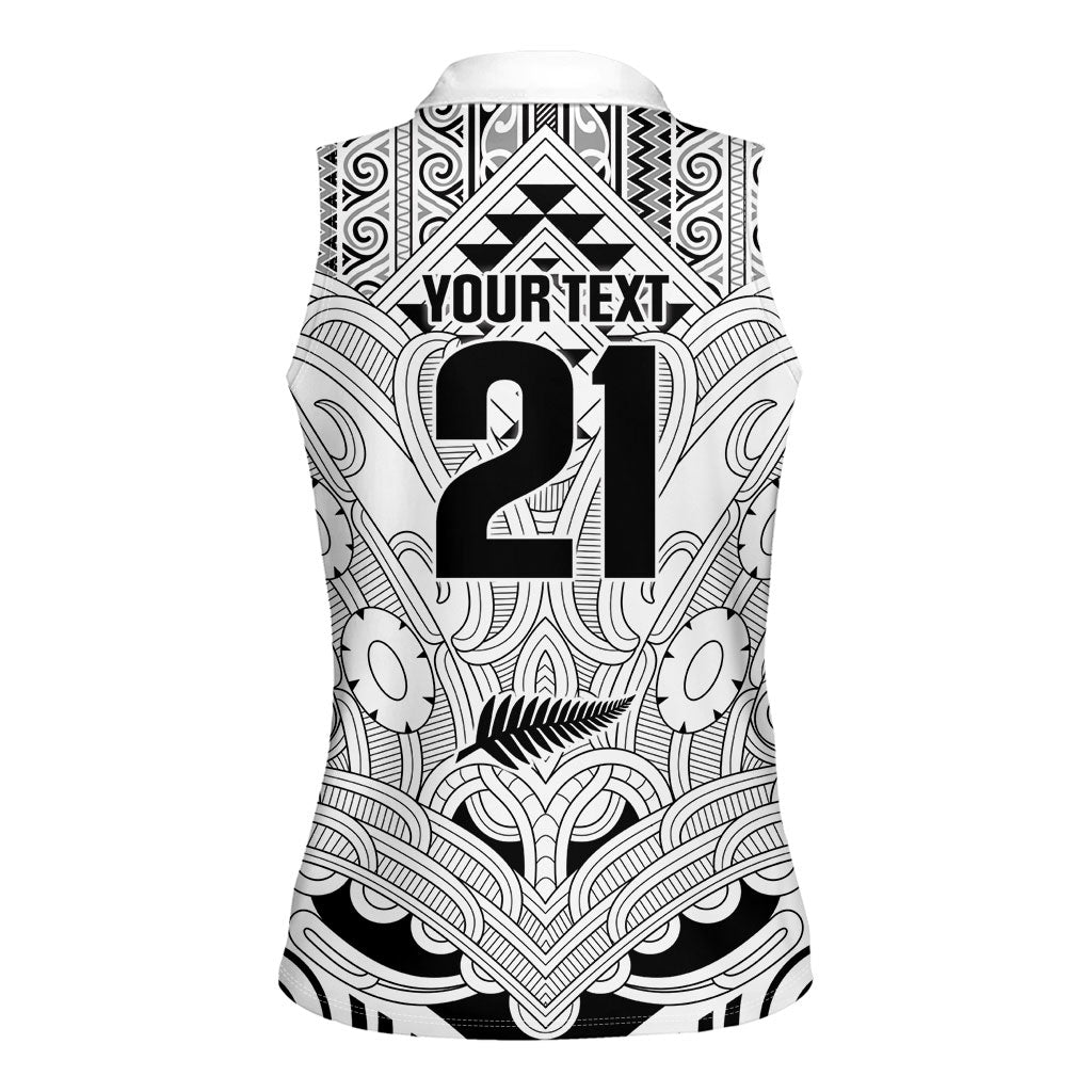2026 Autumn Rugby Nations New Zealand Custom Women Sleeveless Polo Shirt White Kowhaiwhai Maori Tribal Taniko Motif