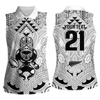 2026 Autumn Rugby Nations New Zealand Custom Women Sleeveless Polo Shirt White Kowhaiwhai Maori Tribal Taniko Motif