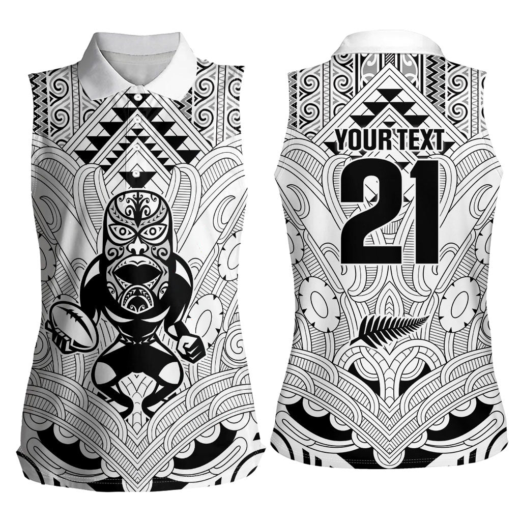 2026 Autumn Rugby Nations New Zealand Custom Women Sleeveless Polo Shirt White Kowhaiwhai Maori Tribal Taniko Motif