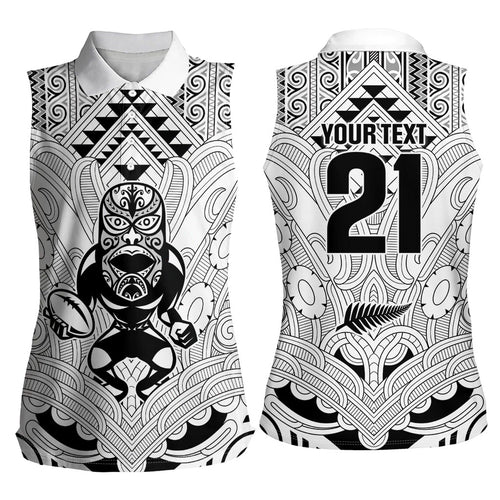 2026 Autumn Rugby Nations New Zealand Custom Women Sleeveless Polo Shirt White Kowhaiwhai Maori Tribal Taniko Motif
