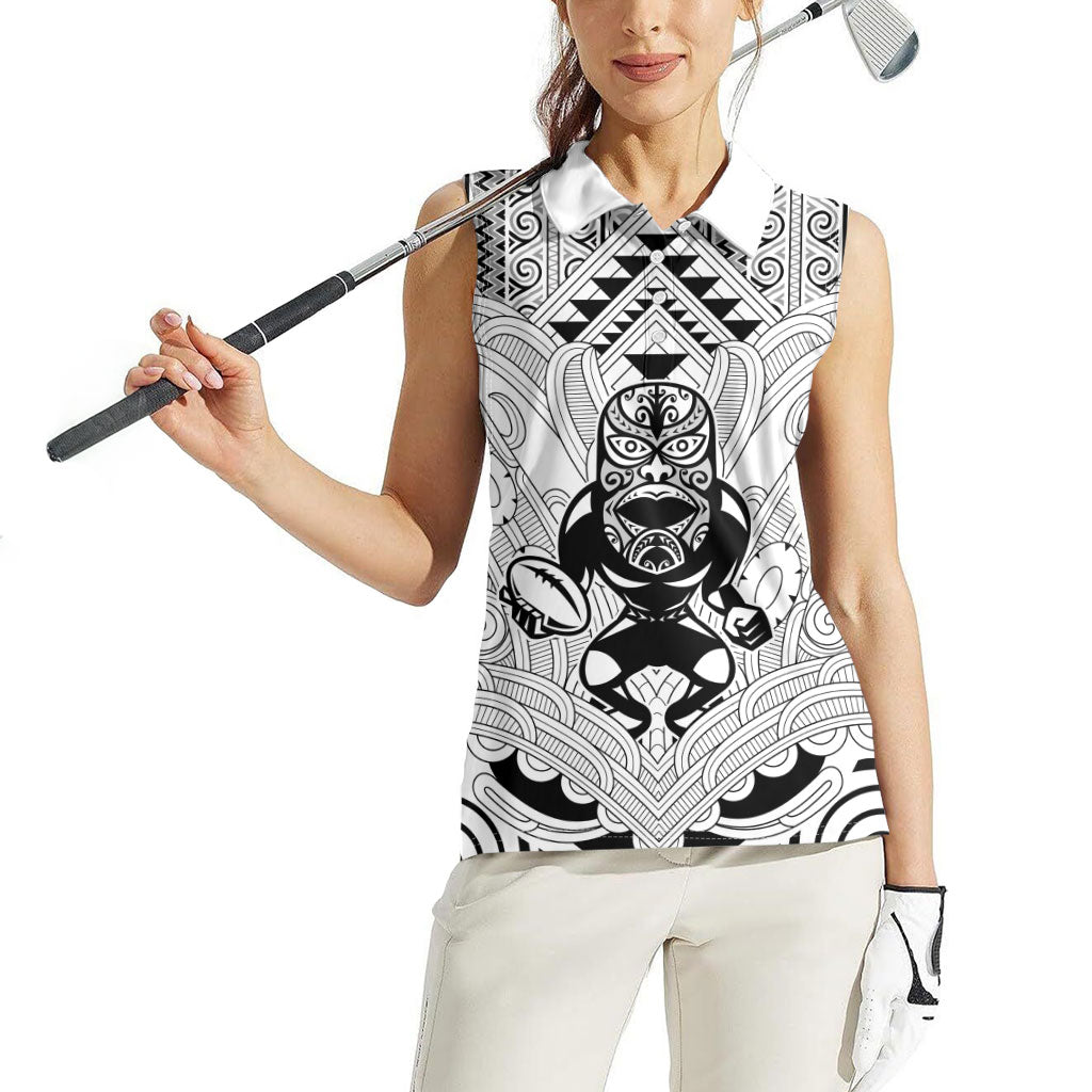 2026 Autumn Rugby Nations New Zealand Custom Women Sleeveless Polo Shirt White Kowhaiwhai Maori Tribal Taniko Motif