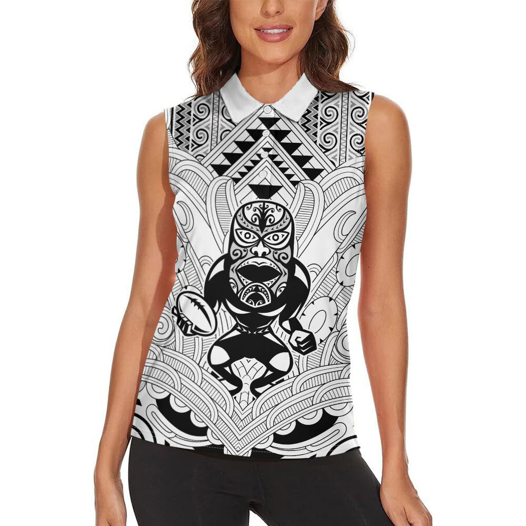 2026 Autumn Rugby Nations New Zealand Custom Women Sleeveless Polo Shirt White Kowhaiwhai Maori Tribal Taniko Motif