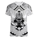 2026 Autumn Rugby Nations New Zealand Custom Women V-Neck T-Shirt White Kowhaiwhai Maori Tribal Taniko Motif