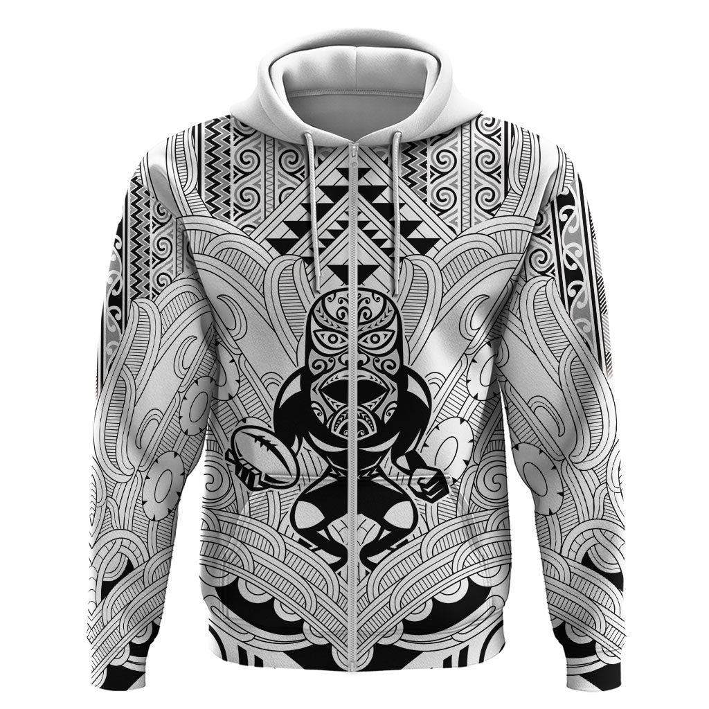 2026 Autumn Rugby Nations New Zealand Custom Zip Hoodie White Kowhaiwhai Maori Tribal Taniko Motif