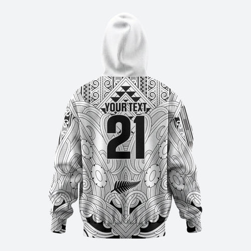 2026 Autumn Rugby Nations New Zealand Custom Zip Hoodie White Kowhaiwhai Maori Tribal Taniko Motif