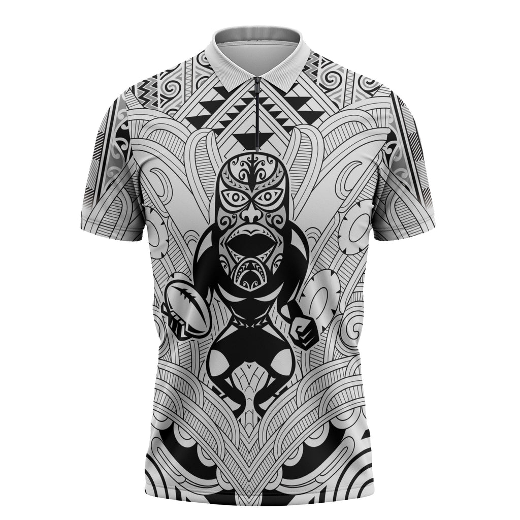 2026 Autumn Rugby Nations New Zealand Custom Zipper Polo Shirt White Kowhaiwhai Maori Tribal Taniko Motif