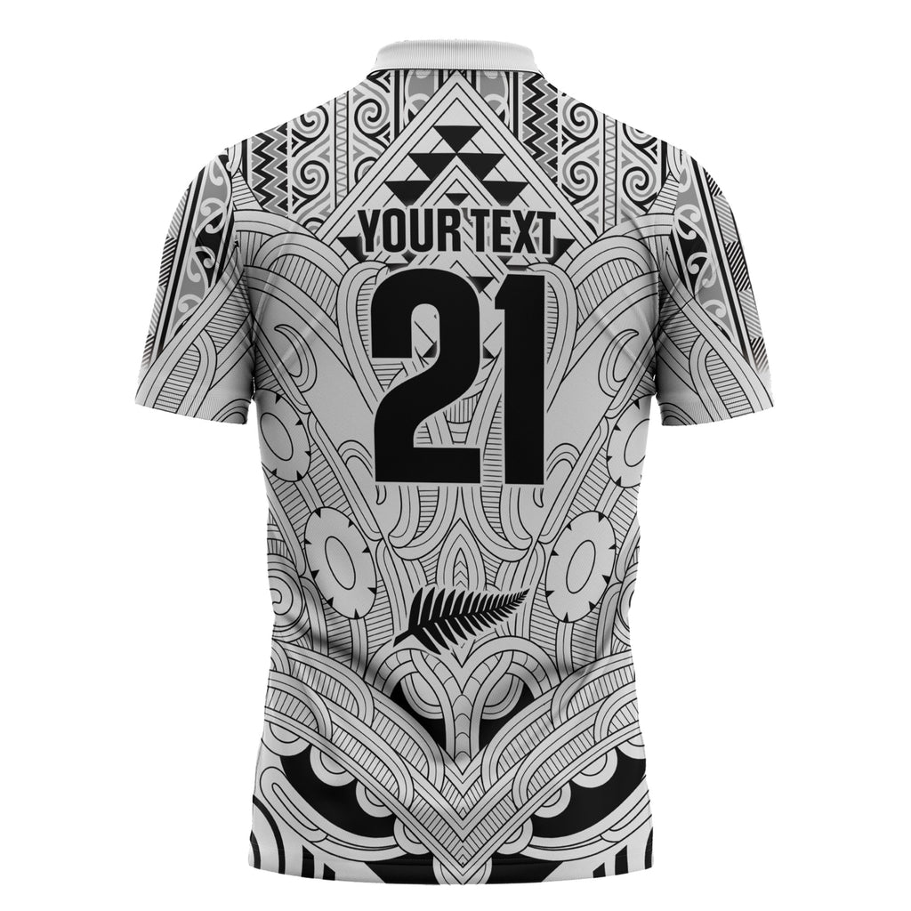 2026 Autumn Rugby Nations New Zealand Custom Zipper Polo Shirt White Kowhaiwhai Maori Tribal Taniko Motif