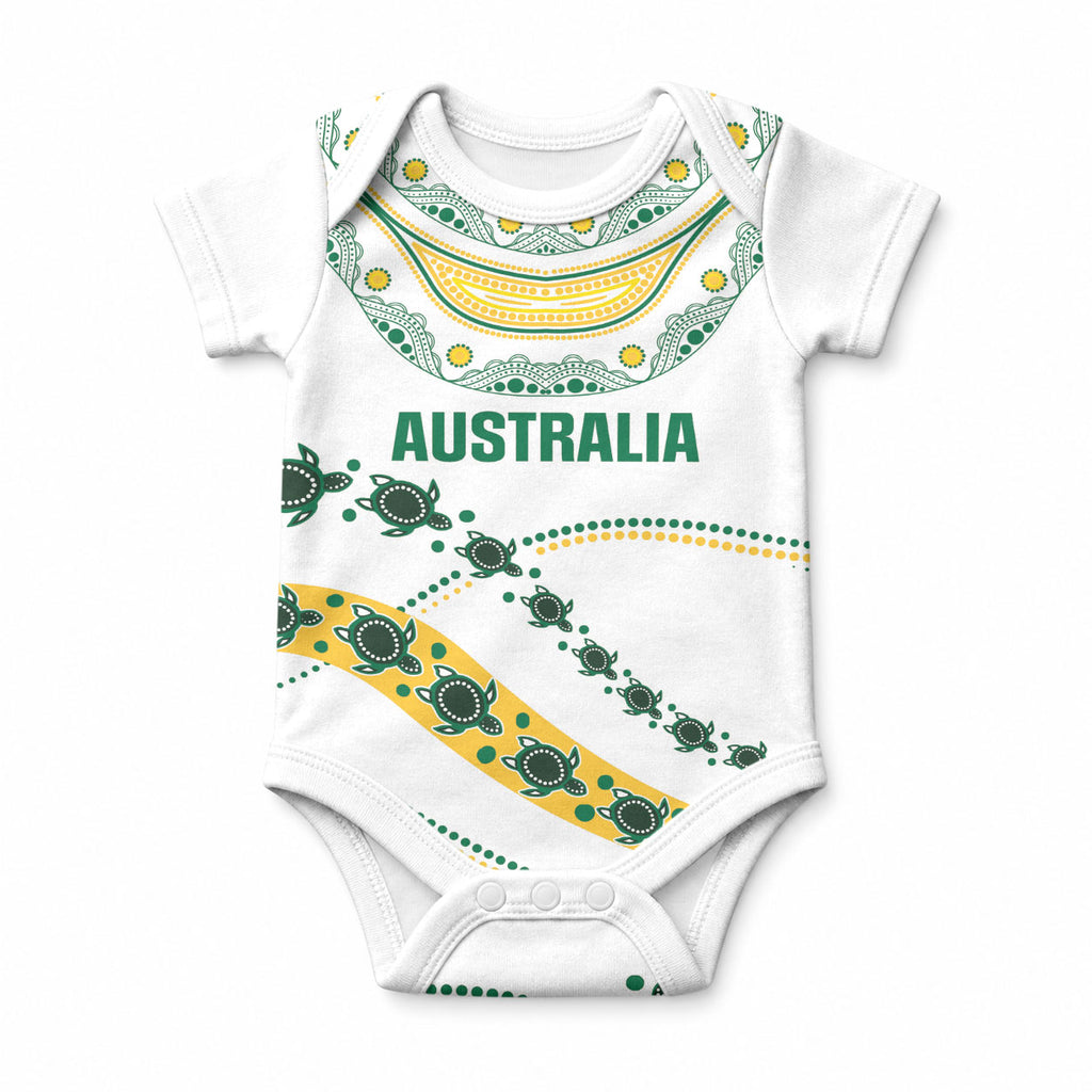 2026 Autumn Rugby Nations Australia Custom Baby Onesie Indigenous Turtle Aboriginal Dot Art