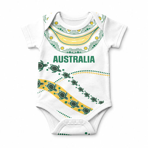 2026 Autumn Rugby Nations Australia Custom Baby Onesie Indigenous Turtle Aboriginal Dot Art