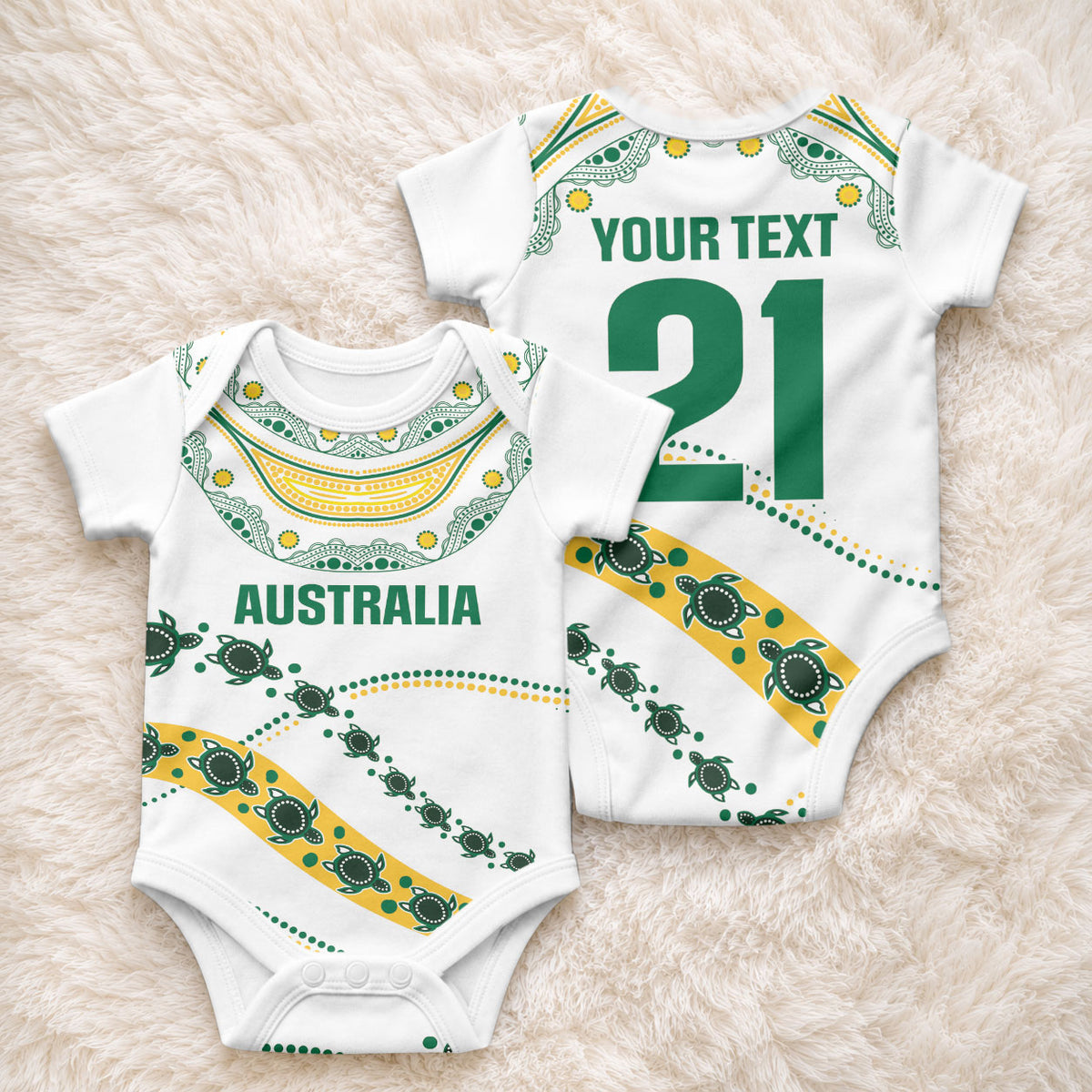 2026 Autumn Rugby Nations Australia Custom Baby Onesie Indigenous Turtle Aboriginal Dot Art