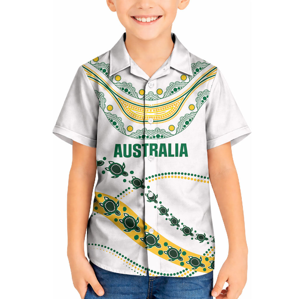 2026 Autumn Rugby Nations Australia Custom Kid Hawaiian Shirt Indigenous Turtle Aboriginal Dot Art